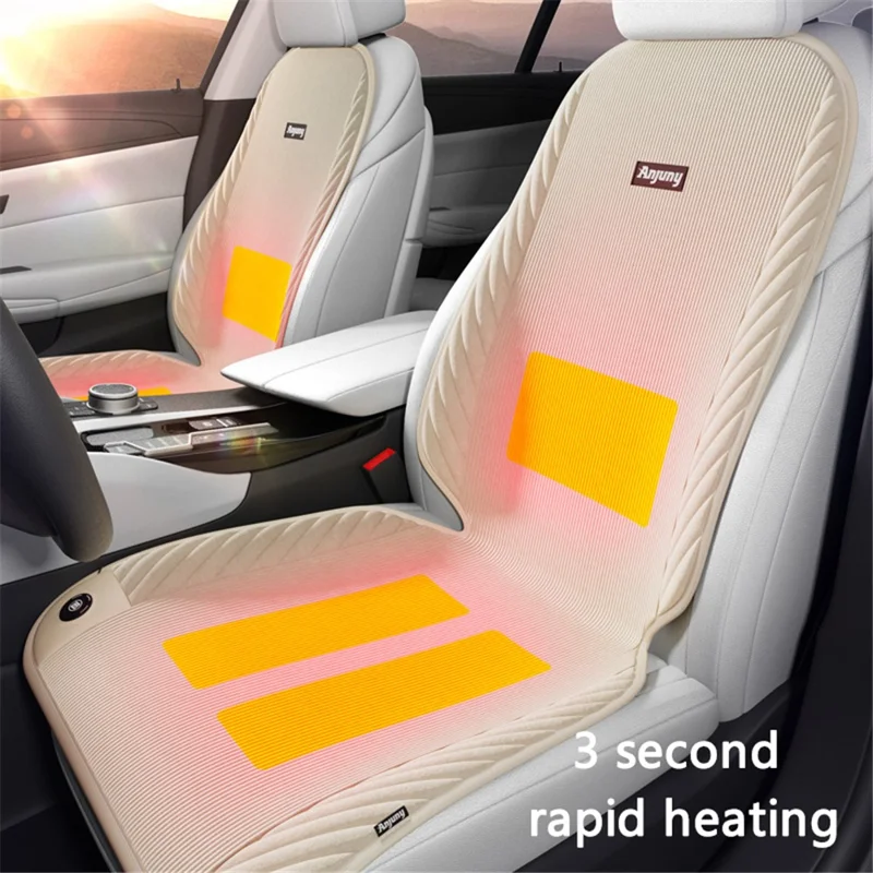 ANJUNY Winter Car Electric Heated Seat Cushion with Backrest Plush Chair Heating Pad - Black / Passenger Side