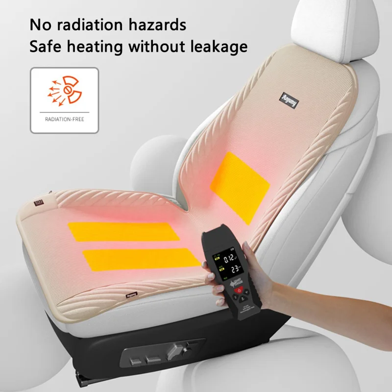 ANJUNY Winter Car Electric Heated Seat Cushion with Backrest Plush Chair Heating Pad - Black / Passenger Side