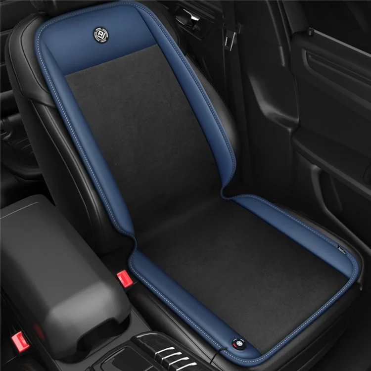 ANJUNY Car Electric Heated Seat Cushion Leder+Samt+Schaum Winter Sitzheizung mit Rückenlehne - Schwarz+Dunkelblau / Fahrerseite