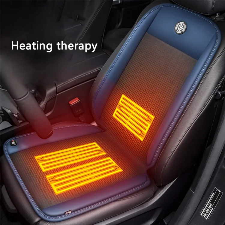 ANJUNY Car Electric Heated Seat Cushion Leder+Samt+Schaum Winter Sitzheizung mit Rückenlehne - Schwarz+Dunkelblau / Fahrerseite