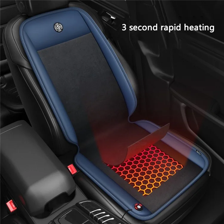 ANJUNY Car Electric Heated Seat Cushion Leder+Samt+Schaum Winter Sitzheizung mit Rückenlehne - Schwarz+Dunkelblau / Fahrerseite