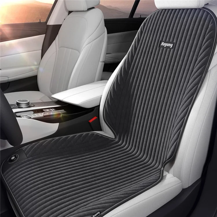 ANJUNY 12 / 24V Car Electric Heated Seat Cushion Warm Plush Seat Heating Pad with Backrest - Grey / Driver Side