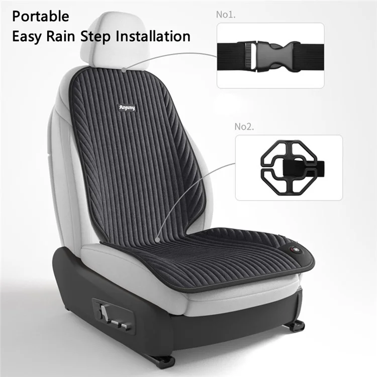 ANJUNY 12 / 24V Car Electric Heated Seat Cushion Warm Plush Seat Heating Pad with Backrest - Grey / Driver Side