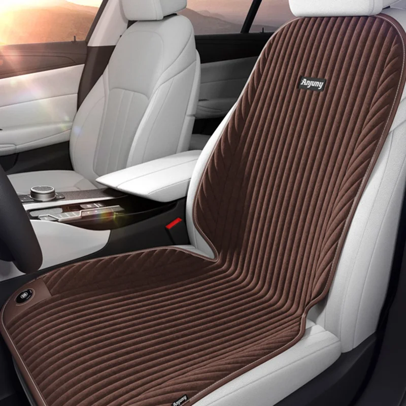 ANJUNY 12 / 24V Car Electric Heated Seat Cushion Warm Plush Seat Heating Pad with Backrest - Coffee / Passenger Side