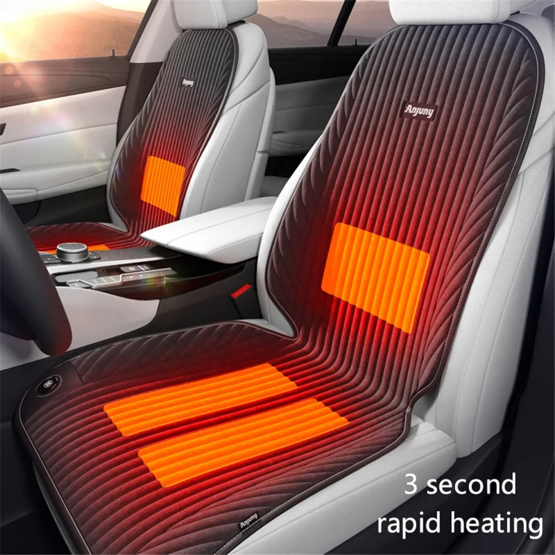 ANJUNY 12 / 24V Car Electric Heated Seat Cushion Warm Plush Seat Heating Pad with Backrest - Coffee / Passenger Side