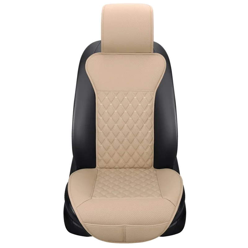 2 Sets PU Leder Autositzpolster Matte Autositzschutz Sitzbezug - Beige