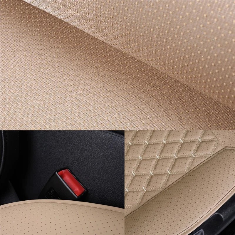 2 Sets PU Leder Autositzpolster Matte Autositzschutz Sitzbezug - Beige