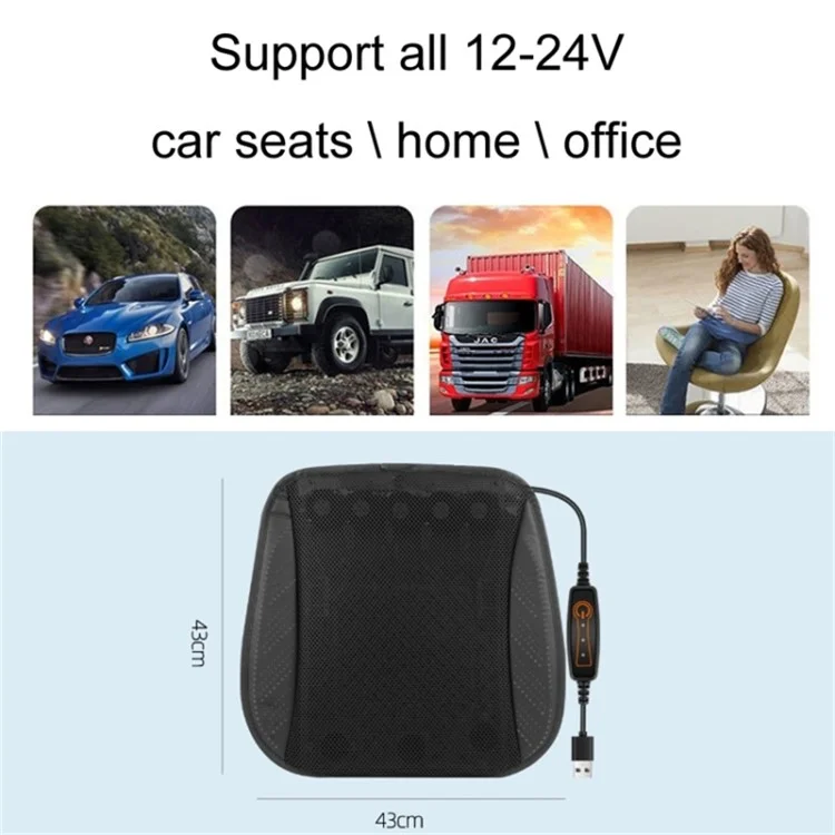 USB Car Seat Summer Cooler Breathable Ice Silk Seat Cushion ( Built-In 8 Fans) - Black