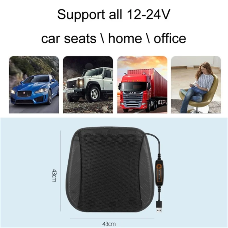 USB Powered Summer Breathable Car Seat Cushion Built-in 5 Fans Seat Cooling Mat - Black