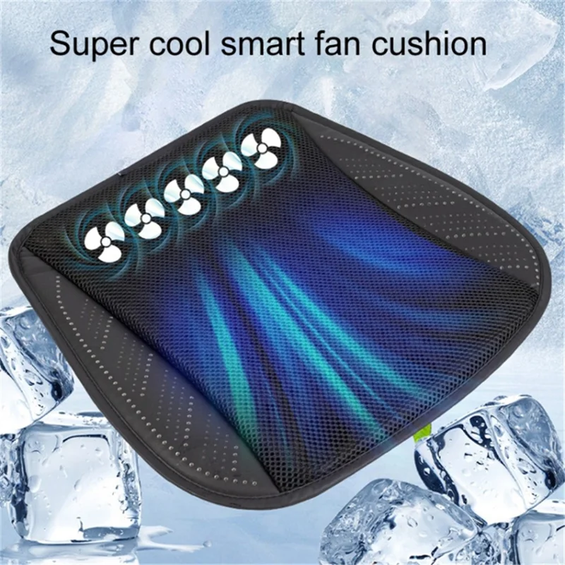 USB Powered Summer Breathable Car Seat Cushion Built-in 5 Fans Seat Cooling Mat - Black