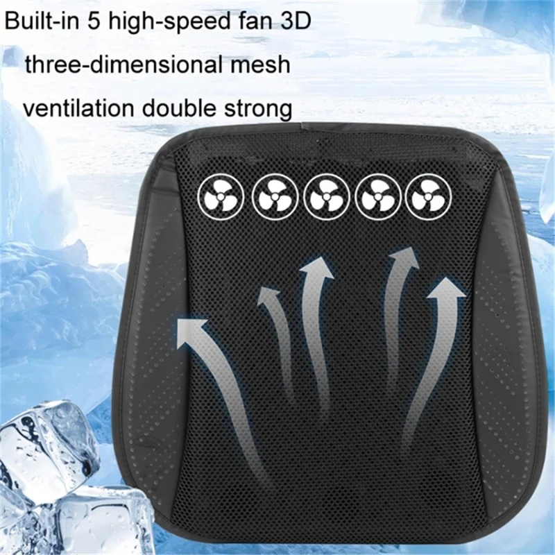 USB Powered Summer Breathable Car Seat Cushion Built-in 5 Fans Seat Cooling Mat - Black