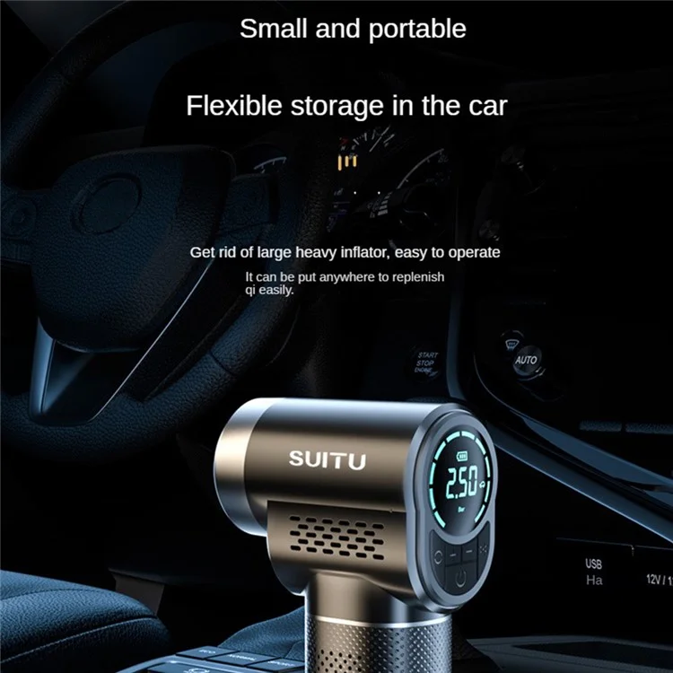 SUITU ST-5518 Pompa Gonfiabile per Auto Senza Fili Multifunzionale Portatile Mini Pompa con Illuminazione