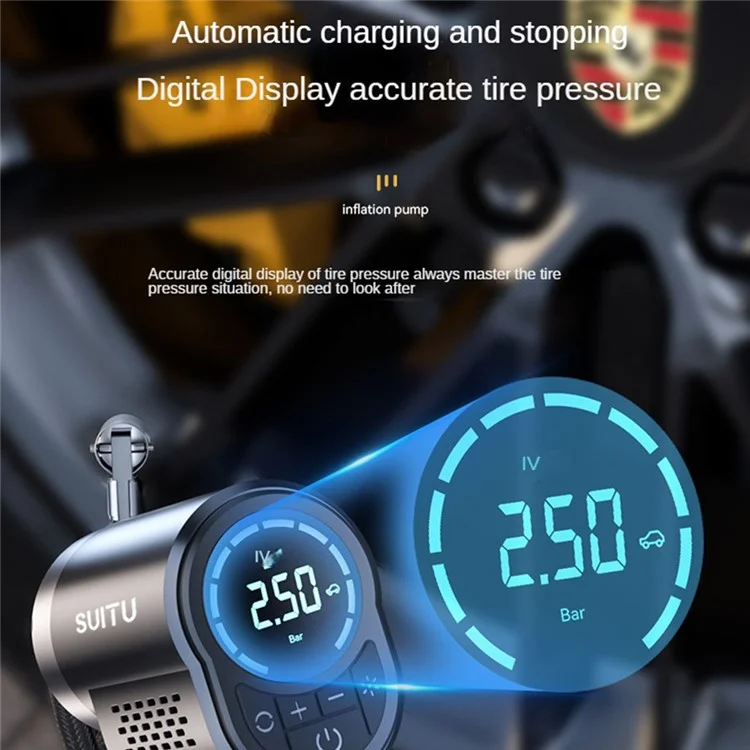SUITU ST-5518 Pompa Gonfiabile per Auto Senza Fili Multifunzionale Portatile Mini Pompa con Illuminazione