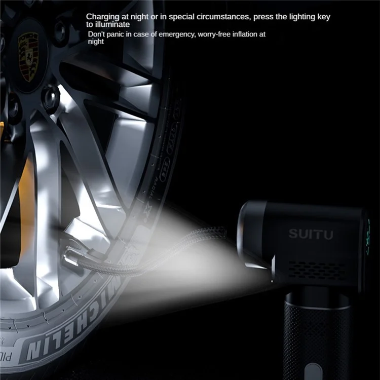 SUITU ST-5518 Pompa Gonfiabile per Auto Senza Fili Multifunzionale Portatile Mini Pompa con Illuminazione