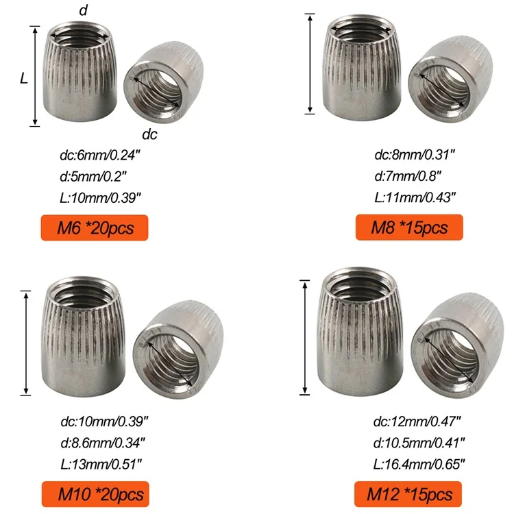 A7852 70Pcs M12+M10+M6+M8 Cône Couvercle Écrou Conique Kit avec Boîte de Rangement
