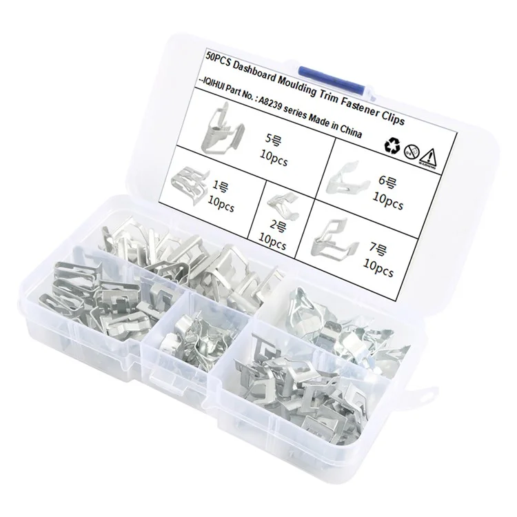 A8239 50 Pièces 1#+2#+5#+6#+7# Agrafe de Fixation de Garniture de Tableau de Bord en Acier au Carbone 