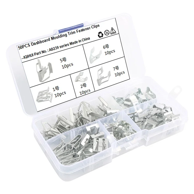 A8239 50 Pièces 1#+2#+5#+6#+7# Agrafe de Fixation de Garniture de Tableau de Bord en Acier au Carbone 