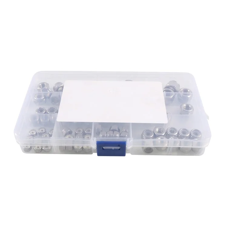 Kit assortiment de 80 pièces de 304 écrous hexagonaux de blocage en acier inoxydable + insert en nylon