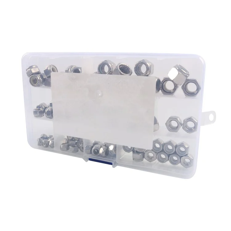 Kit assortiment de 80 pièces de 304 écrous hexagonaux de blocage en acier inoxydable + insert en nylon