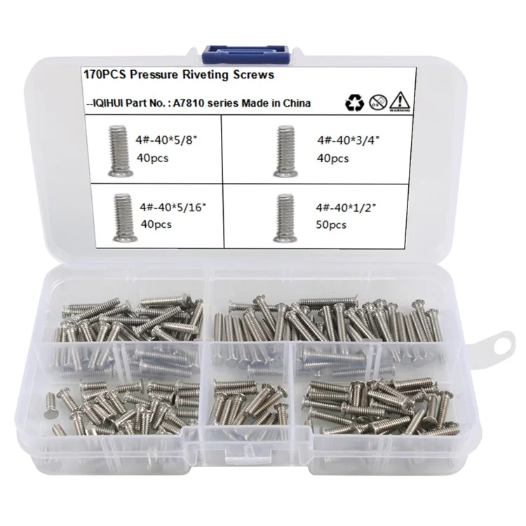 A7810 170Pcs 304 Stainless Steel Pressure Riveting Screws Assortment Kit