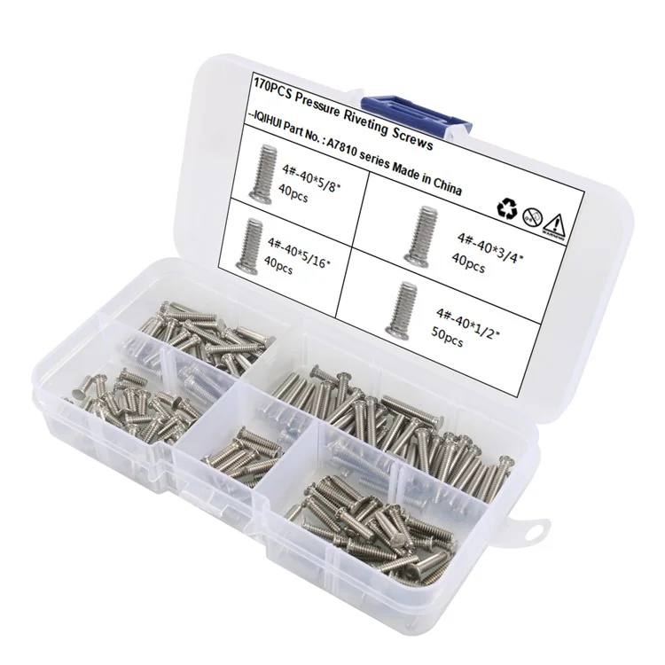 A7810 170Pcs 304 Stainless Steel Pressure Riveting Screws Assortment Kit