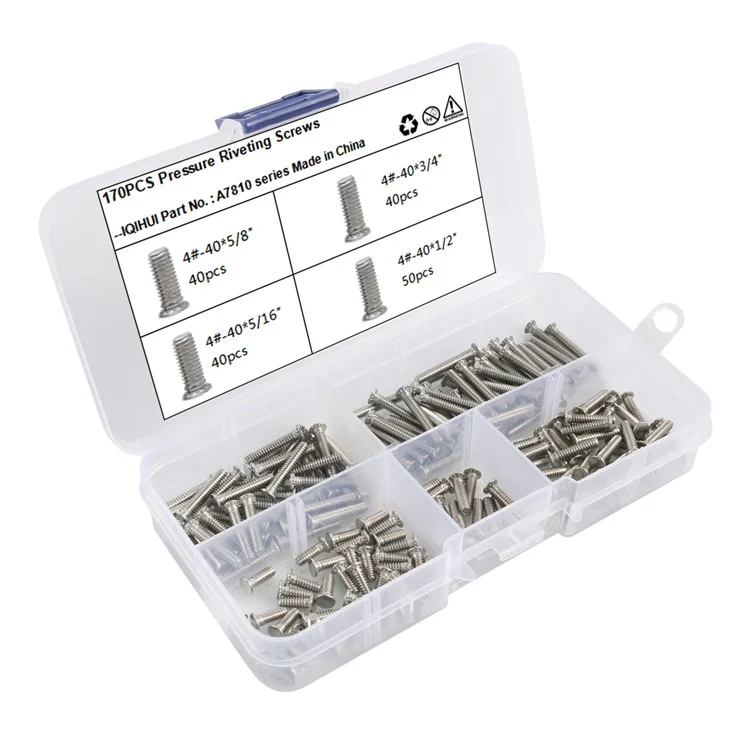 A7810 170Pcs 304 Stainless Steel Pressure Riveting Screws Assortment Kit