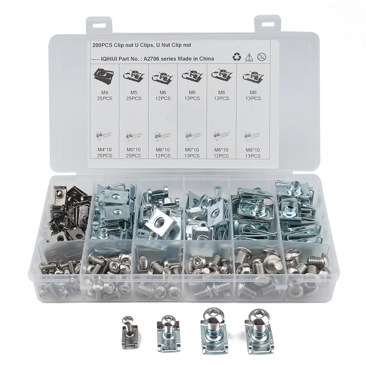 A2706 200 pièces M4 M5 M6 M8 Assortiment de fixation rapide U Nut and Bolt avec boîte