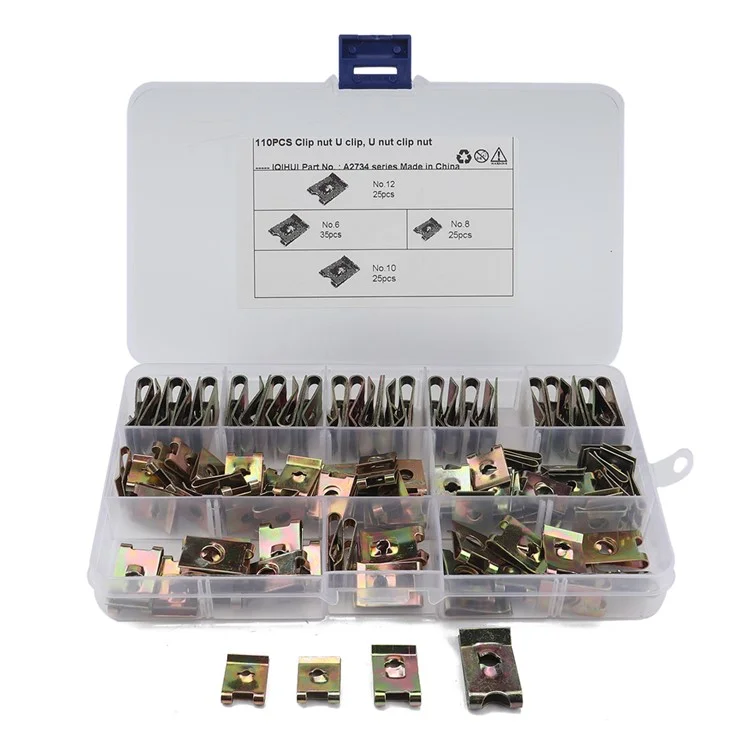 A2734 110Pcs For Motorcycle Car No.6 / 8 / 10 / 12 U Type Clip Nut Assortment Kit