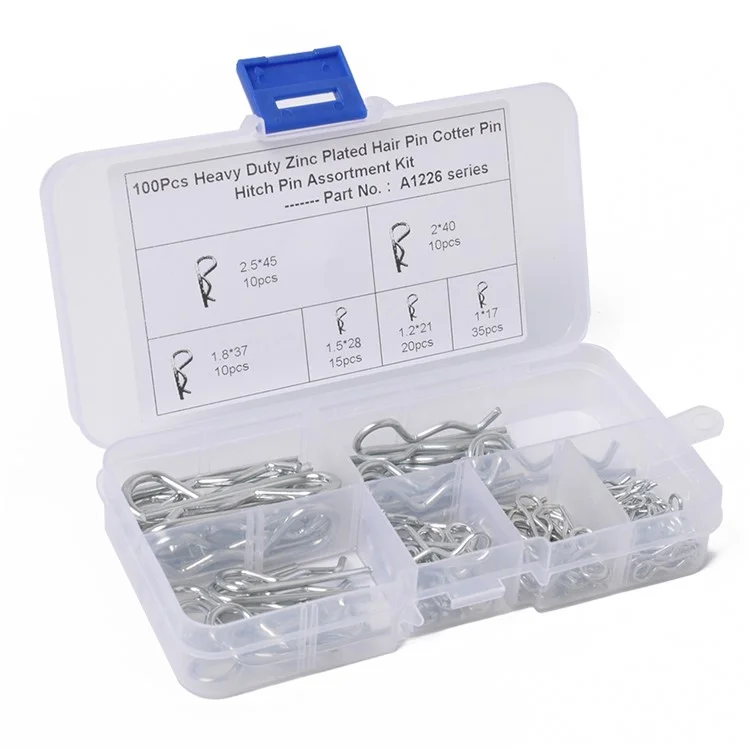 A1226 100 Pièces Acier au Carbone Type R Goupille d'Attelage Tracteur Clip Goupille Fendue Assortiment 