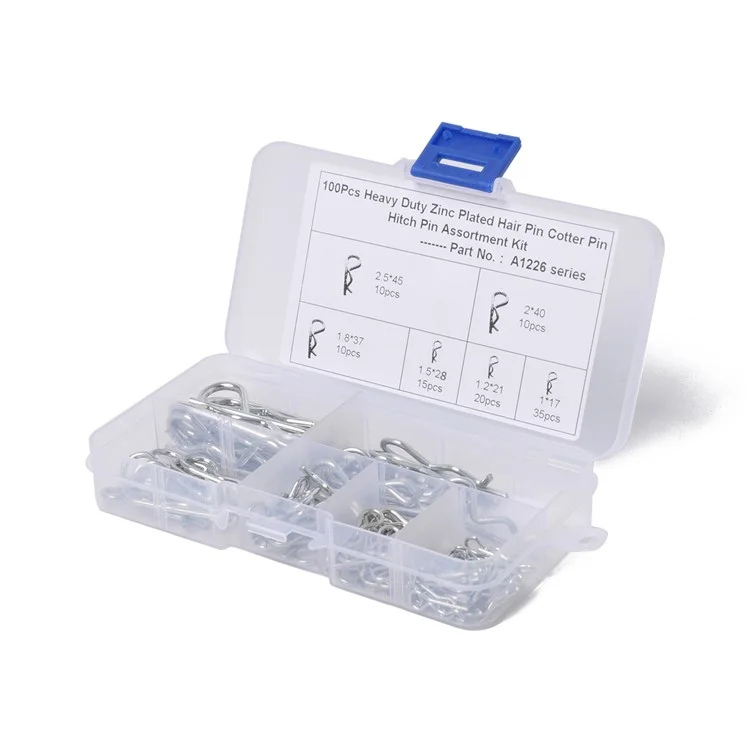 A1226 100 Pièces Acier au Carbone Type R Goupille d'Attelage Tracteur Clip Goupille Fendue Assortiment 