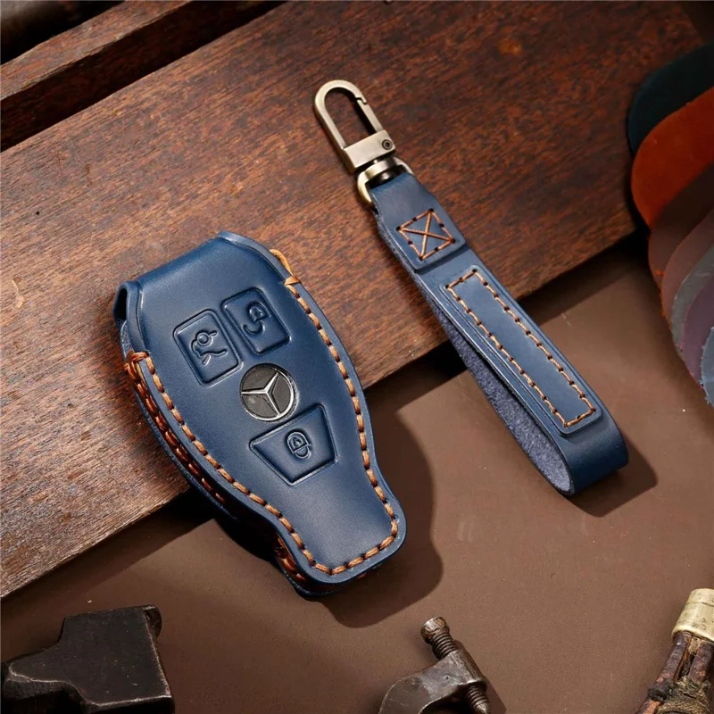 HALLMO C017 for E300L Car Cowhide Leather Key Protective Cover Anti-scratch Key Case - Blue