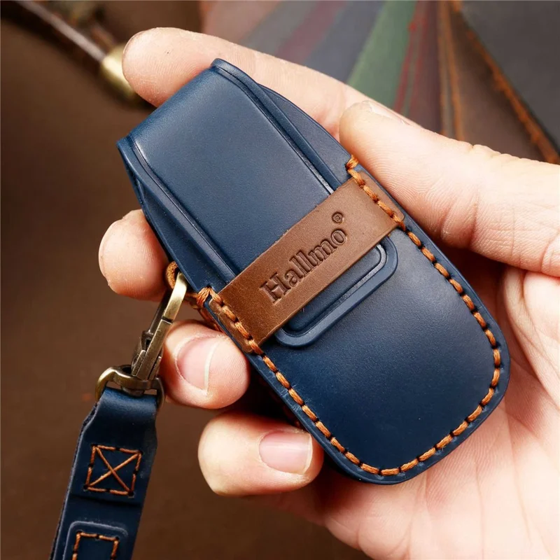 HALLMO C017 for E300L Car Cowhide Leather Key Protective Cover Anti-scratch Key Case - Blue
