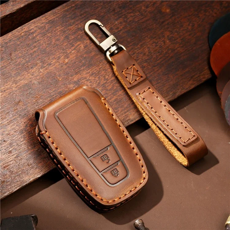 HALLMO Car Remote Key Cover für C005 18, Toyota 2-Schlüssel Crazy Horse Rindsleder Schutzhülle - Braun