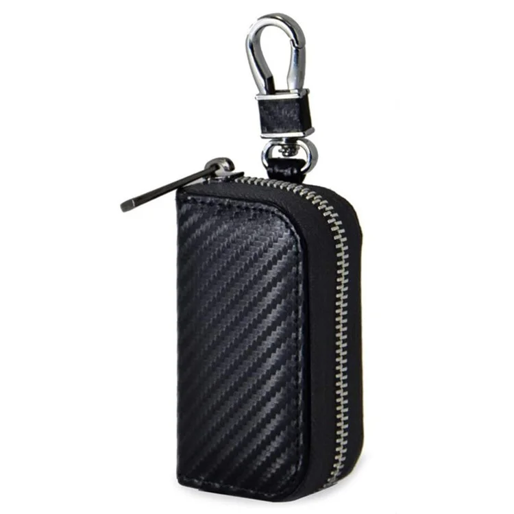 Carbon Fiber Leder Auto-Fernbedienungskey-Schutz RFID-Signalblockierende Tasche Auto-Sicherheit Diebstahlschutz Tasche - Schwarz