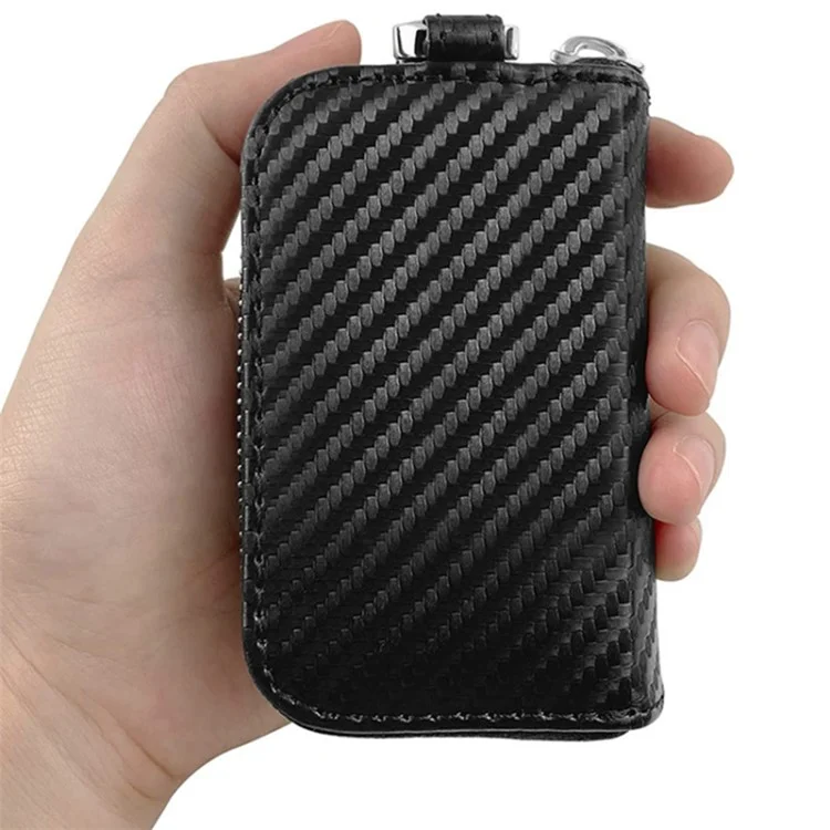 Carbon Fiber Leder Auto-Fernbedienungskey-Schutz RFID-Signalblockierende Tasche Auto-Sicherheit Diebstahlschutz Tasche - Schwarz