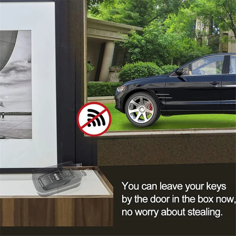 Carbon Fiber Leather Car Remote Key Protector RFID Signal Blocking Pouch Car Security Anti-Theft Bag - Red