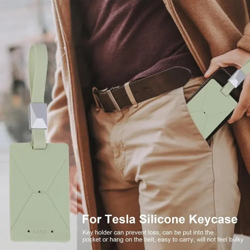 TSL937 Model 3 / Y Card Key Holder TPE Protective Case with Key Chain - White