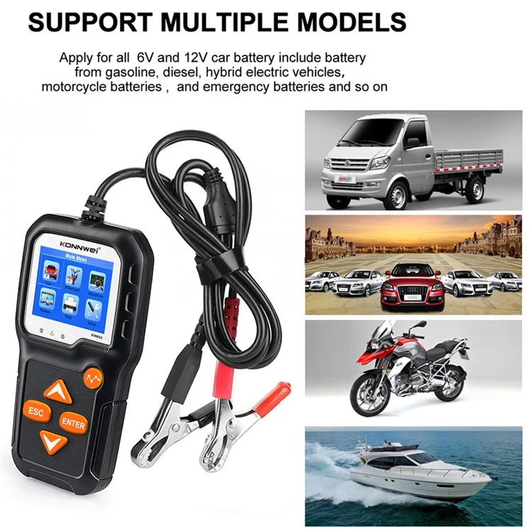 Konnwei KW650 6-12V Motocicleta de Automóvil Batería Tester de Carga Herramienta de Arranque Analizador de Baterías 100 a 2000 CCA