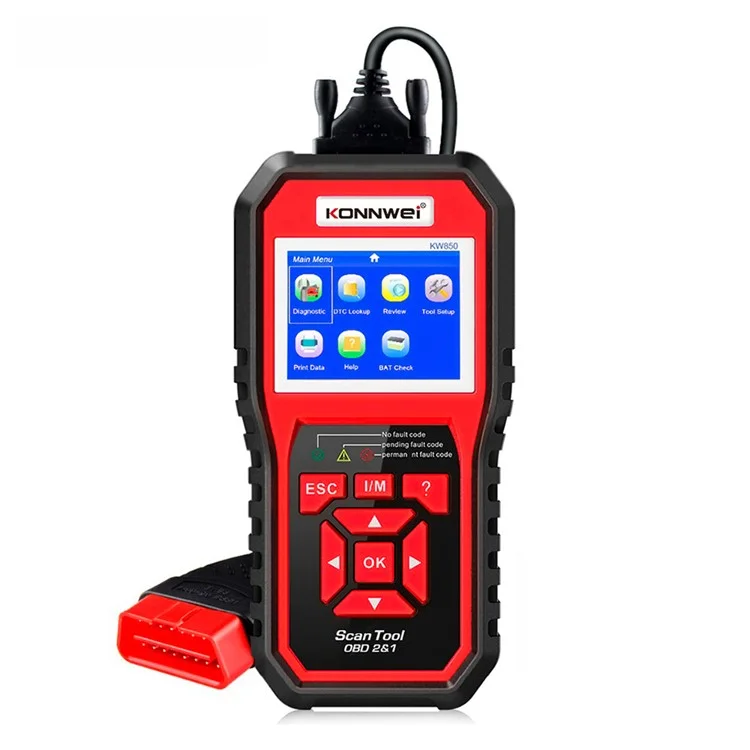 KONNWEI KW850 OBD2 Scanner Code Reader OBD II Automotive Scanner Car Diagnostic Scan Tool Check Engine Tool (Support 8 Languages) - Vermelho