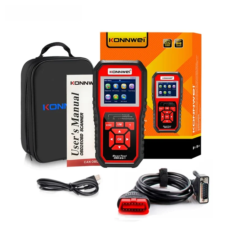 KONNWEI KW850 OBD2 Scanner Code Reader OBD II Automotive Scanner Car Diagnostic Scan Tool Check Engine Tool (Support 8 Languages) - Vermelho