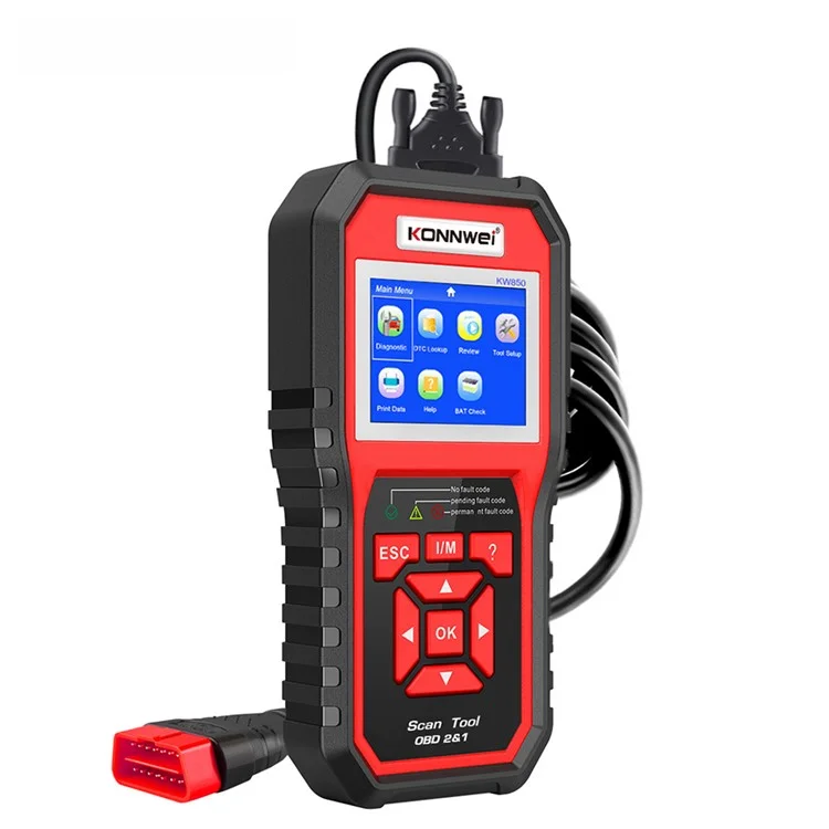 KONNWEI KW850 OBD2 Scanner Code Reader OBD II Automotive Scanner Car Diagnostic Scan Tool Check Engine Tool (Support 8 Languages) - Vermelho