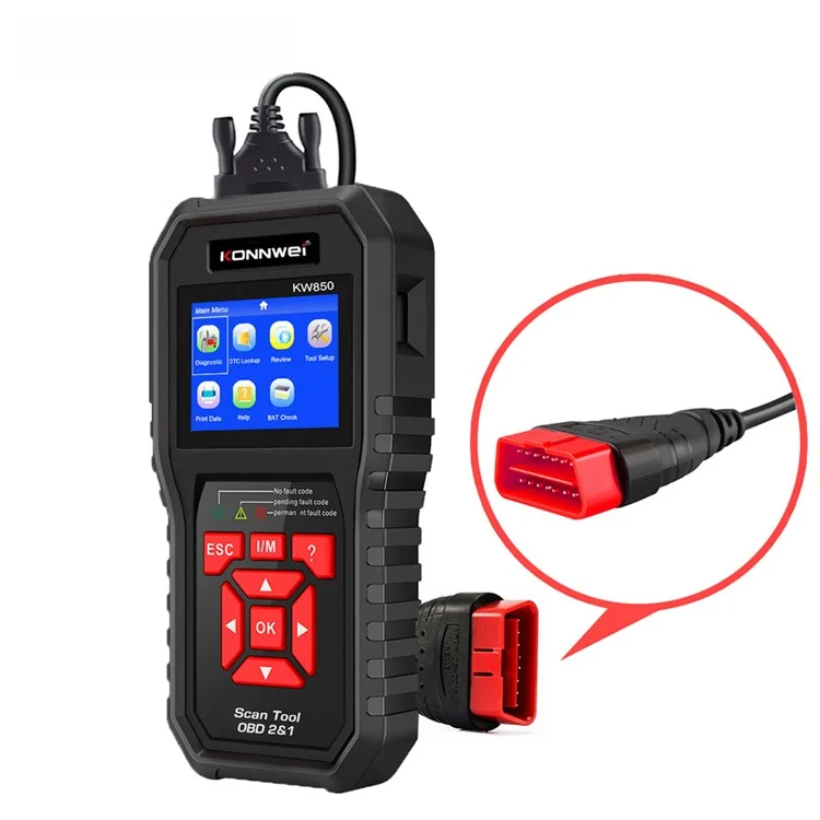 KONNWEI KW850 OBD2 Scanner Code Retour OBD II Automotive Scanner Car Diagnostic Scan Tool Vérifier L'outil de Moteur (Support 8 Langages) - le Noir