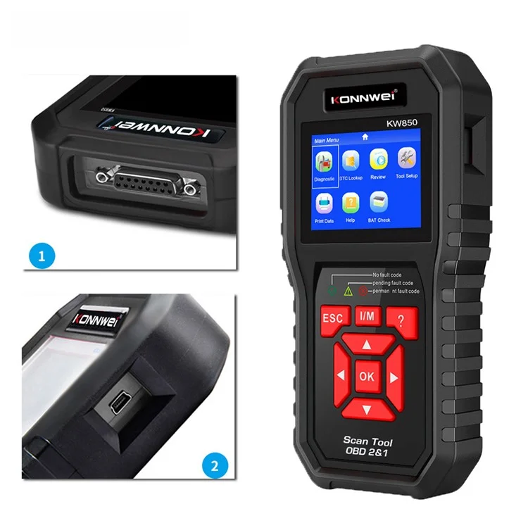 KONNWEI KW850 OBD2 Scanner Code Retour OBD II Automotive Scanner Car Diagnostic Scan Tool Vérifier L'outil de Moteur (Support 8 Langages) - le Noir