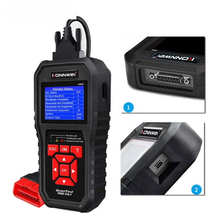 KONNWEI KW850 OBD2 Scanner Code Retour OBD II Automotive Scanner Car Diagnostic Scan Tool Vérifier L'outil de Moteur (Support 8 Langages) - le Noir