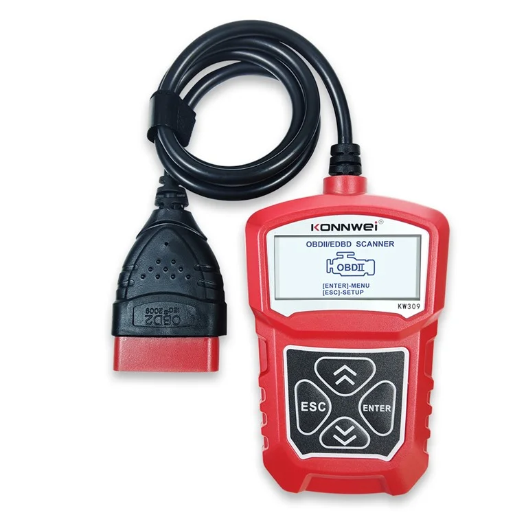 Konnwei Kw309 Outil de Diagnostic Automobile OBD2 Lecteur de Code Autoscanner EOBD Machine de Numérisation OBDII Scanner - Rouge