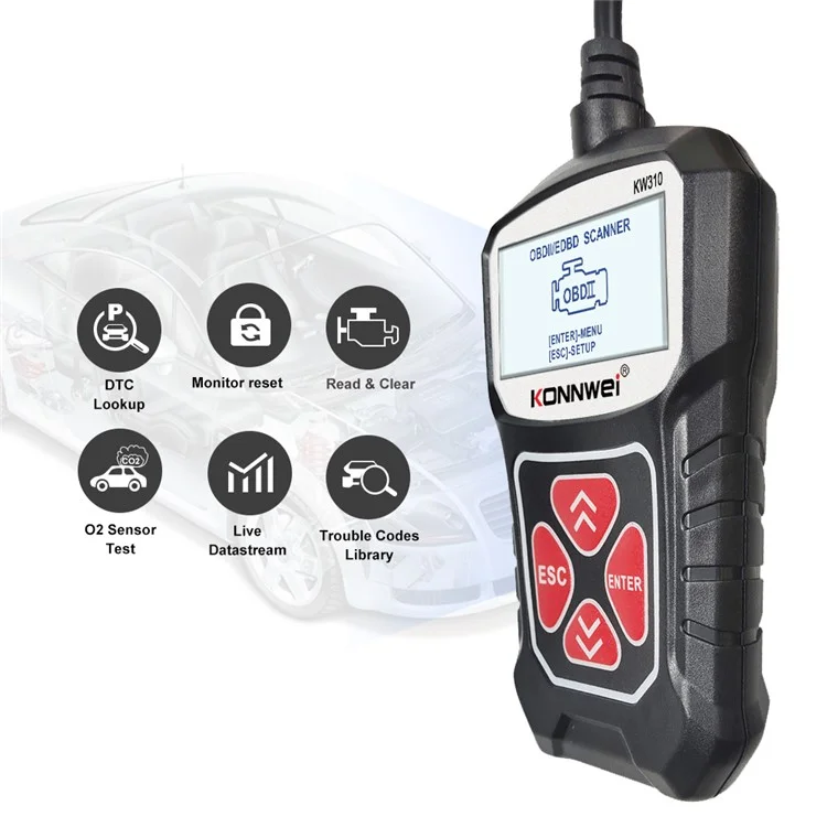 Konnwei KW310 Car Engine Degnect Detector Scaner Sever Languale Поддерживается - Черный