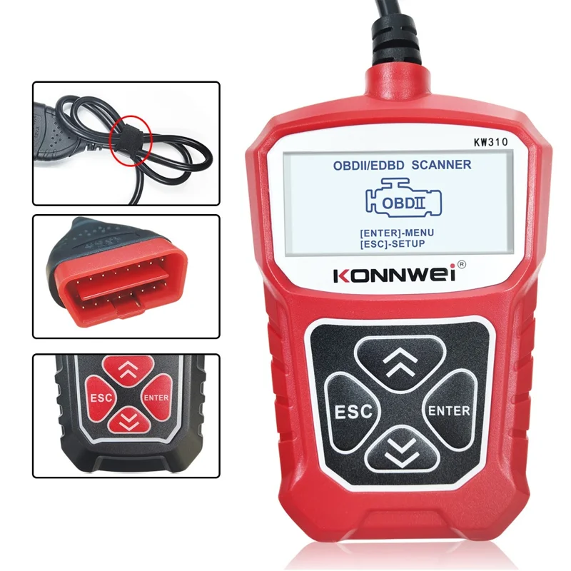 KONNWEI KW310 Car Engine Trouble Code Detector Scanner Seven Language Supported - Red