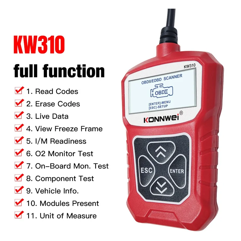 KONNWEI KW310 Car Engine Trouble Code Detector Scanner Seven Language Supported - Red