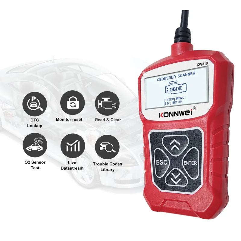 KONNWEI KW310 Car Engine Trouble Code Detector Scanner Seven Language Supported - Red