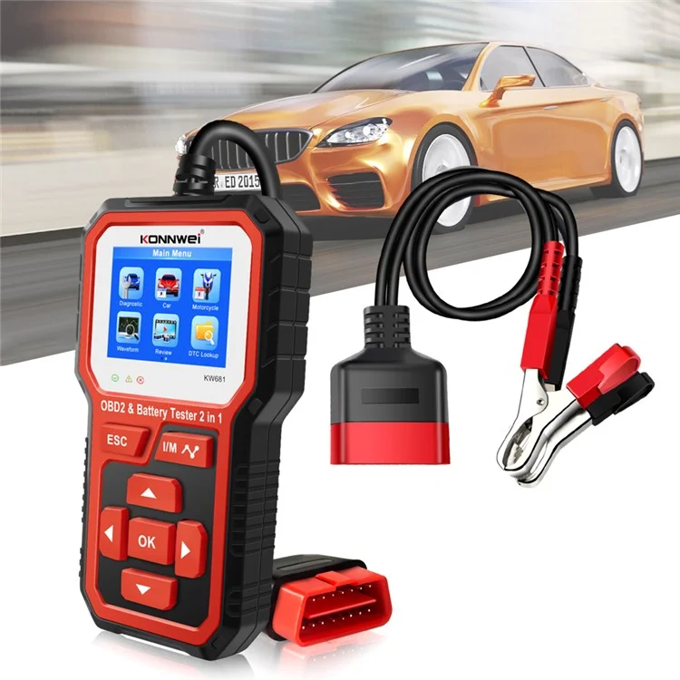 Konnwei KW681 2 en 1 6-12V Tester de Batería de Automóvil OBD2 Cars Falla Diagnóstico de Diagnóstico Analizador de Baterías